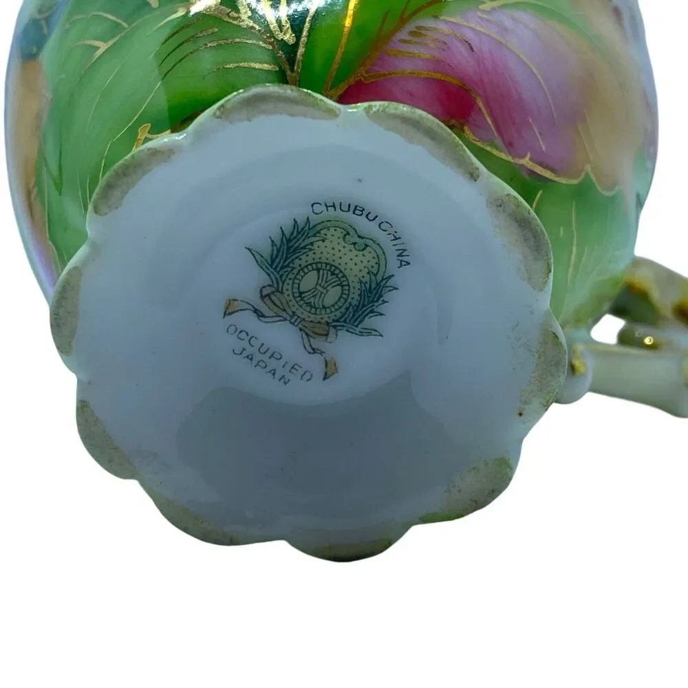 Vtg Chubu China Tea Cup Occupied Japan Gold Trim Footed Rose Floral‎ Demitasse